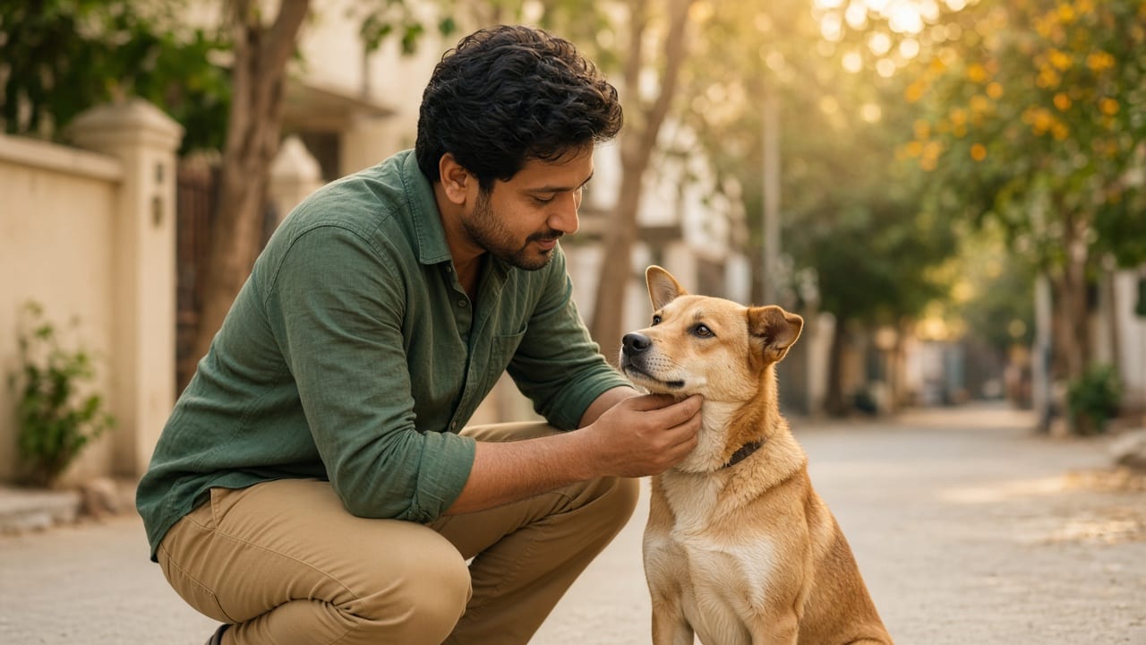 Pet parent caring for a dog in the city